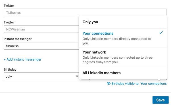 How do I stop LinkedIn automatically telling my network that it is my birthday