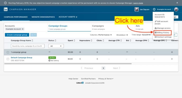 What is the payment method for LinkedIn Campaign Manager