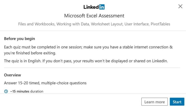 How many times can you take the LinkedIn Excel test