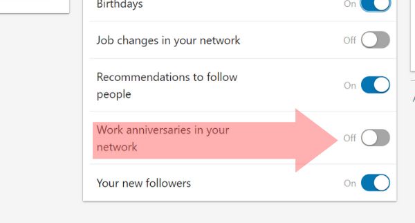 How do I remove work anniversary update on LinkedIn