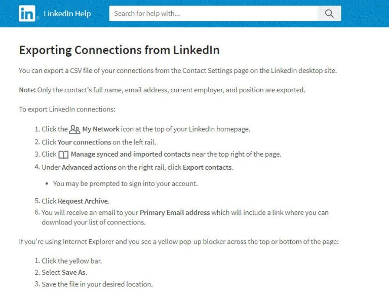 Can you export your connections list from LinkedIn
